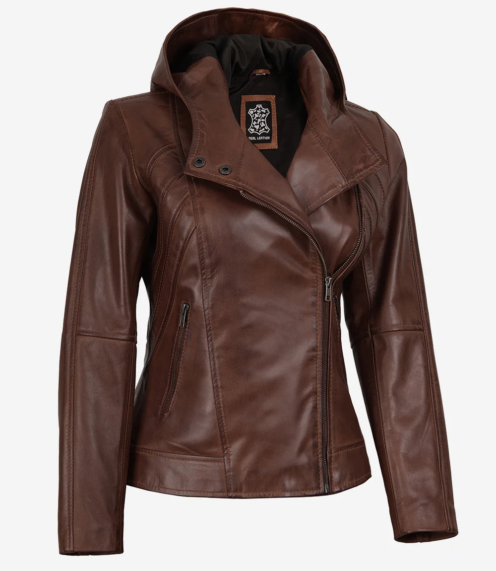 Veste en Cuir Biker avec Capuche