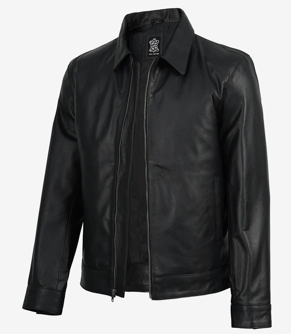Harrington Pour Homme Noir Vachette Veste En Cuir
