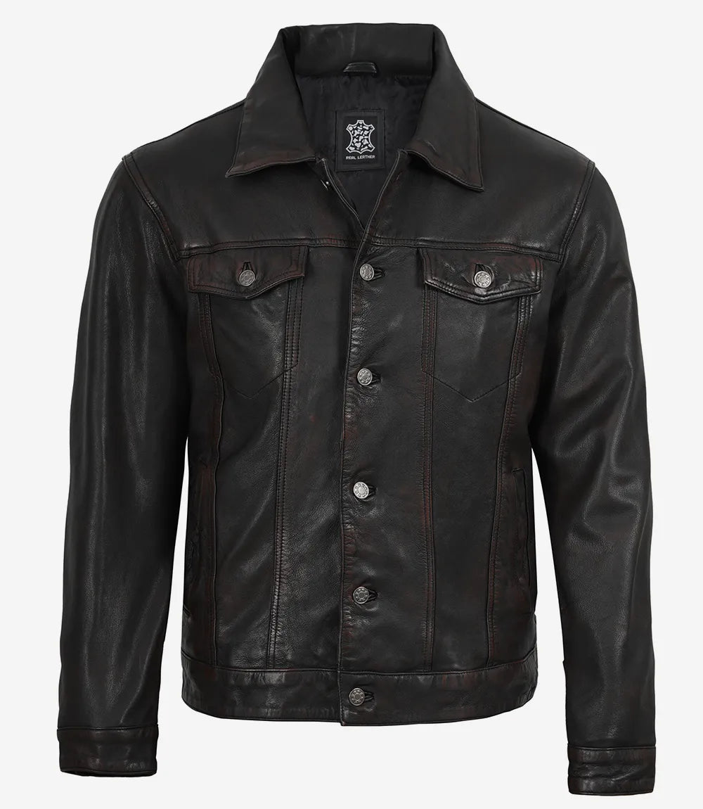 Pour Homme Trucker Veste En Cuir