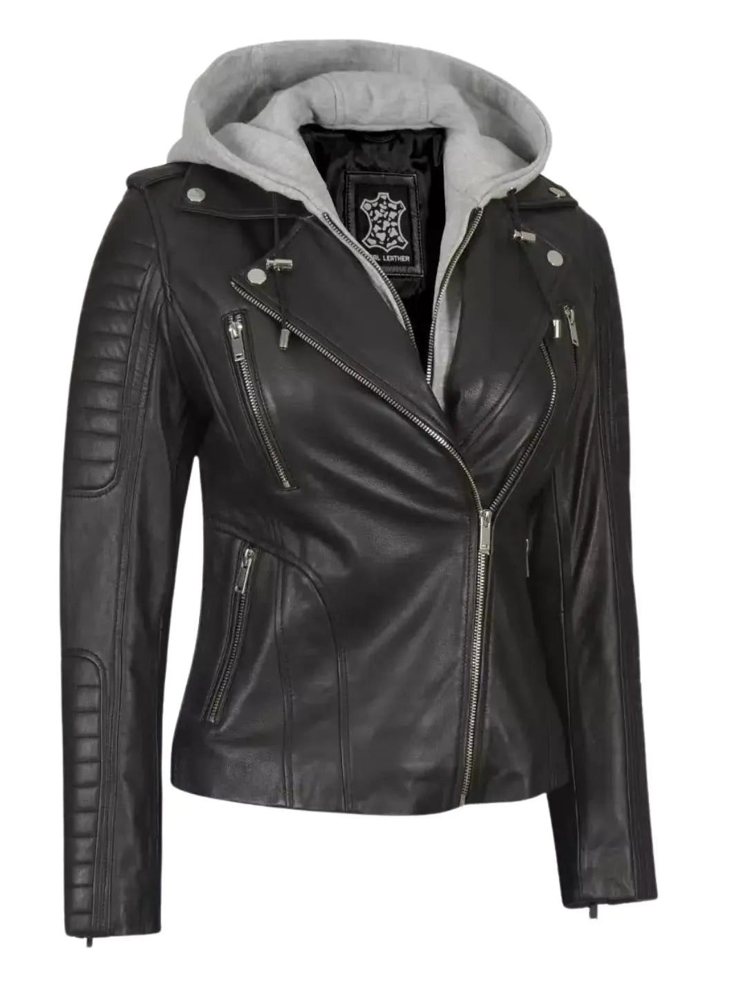 Veste en cuir à capuche femme