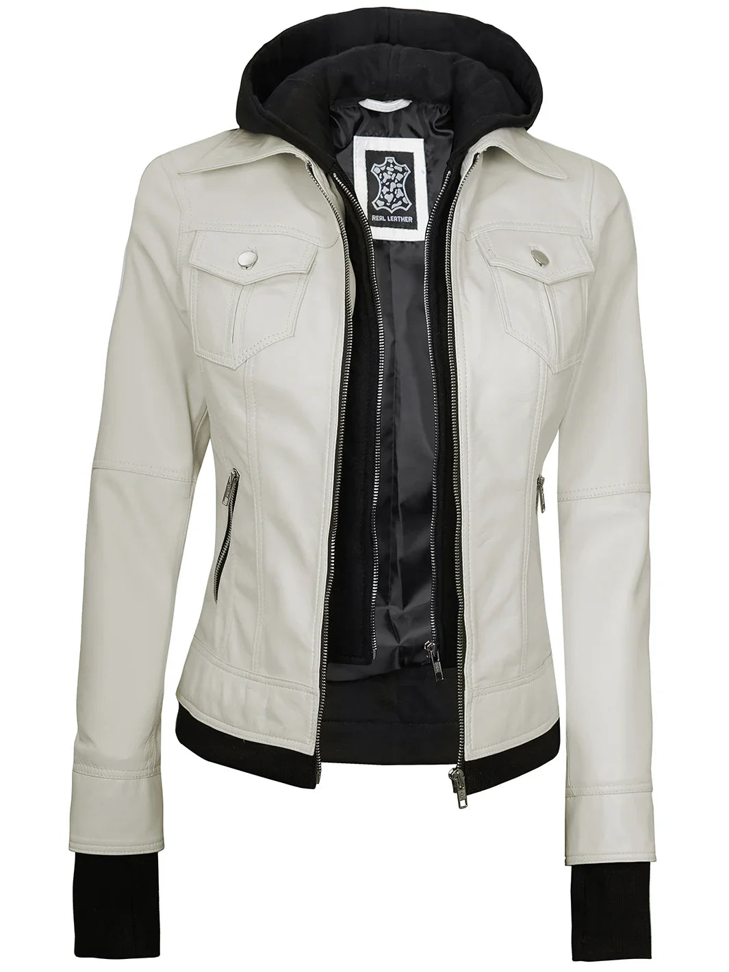 Veste en cuir à capuche pour femme