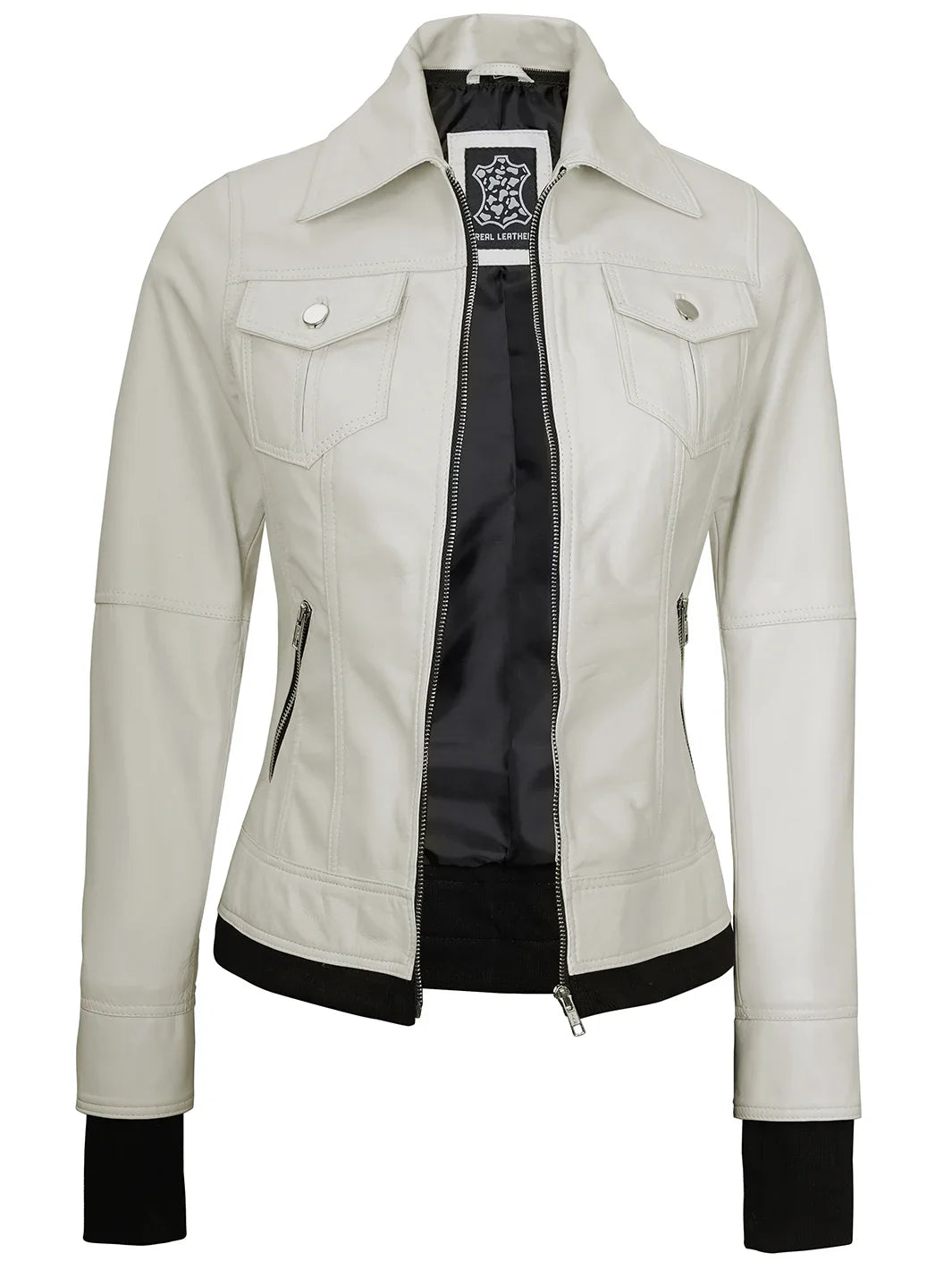 Veste en cuir à capuche femme