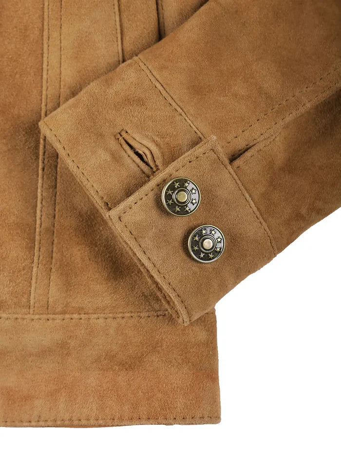 Women's Light Beige Suede Trucker Jacket