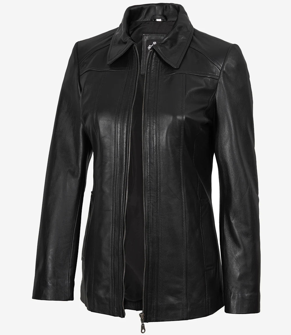 Manteau De Voiture En Cuir Noir 34 Pour Femme