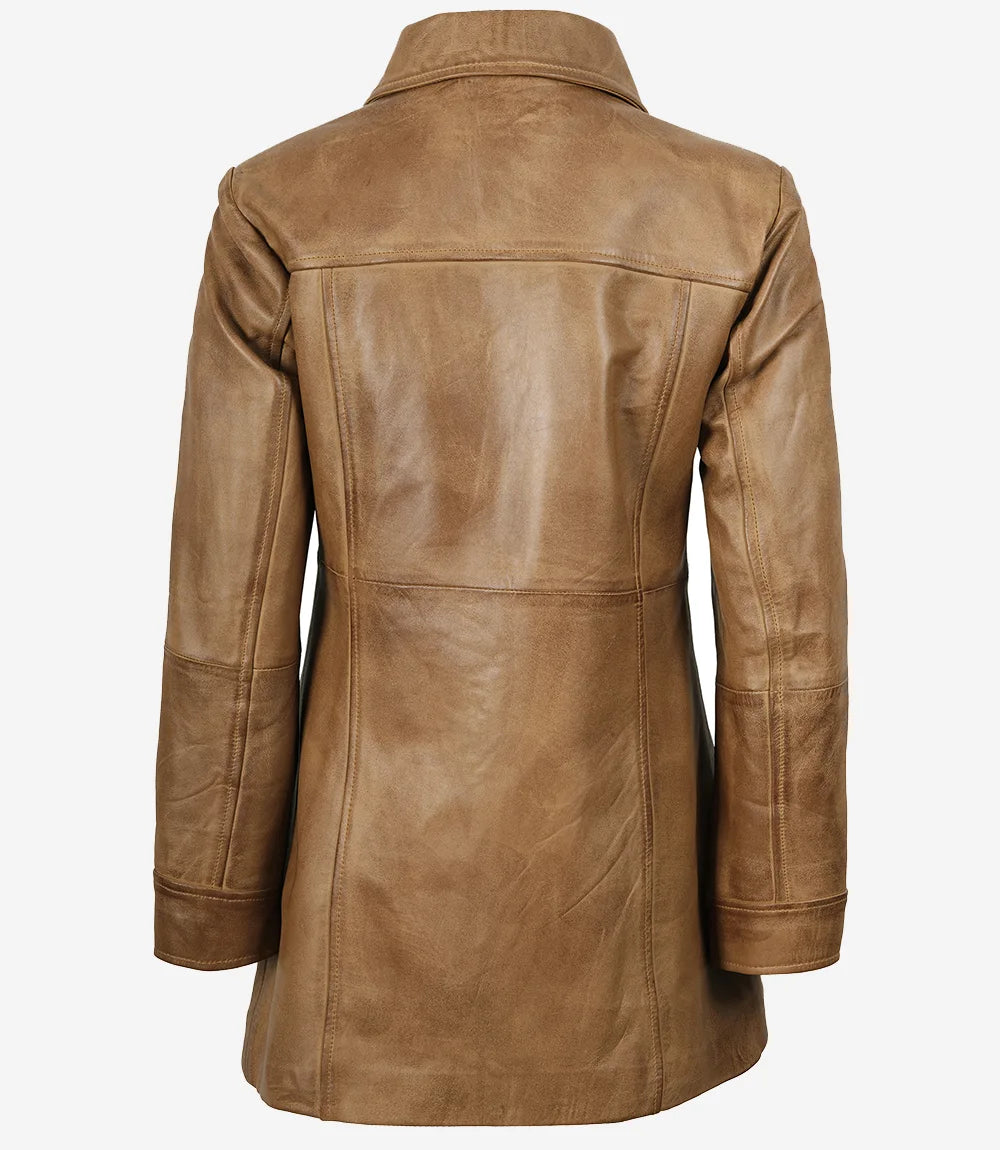 Kandis Manteau de voiture en cuir marron