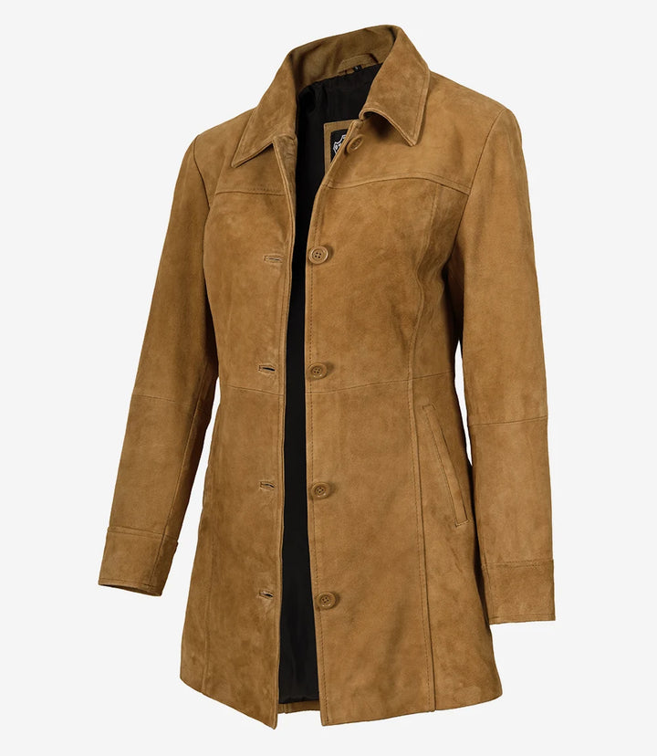 Kandis, manteau en daim marron pour femme