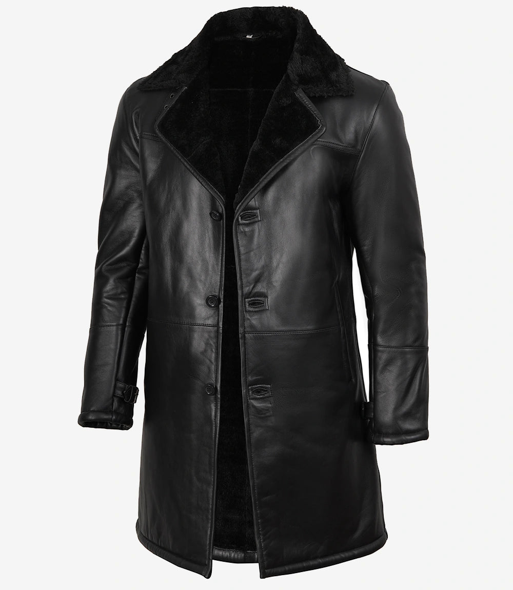 Manteau en cuir de mouton noir