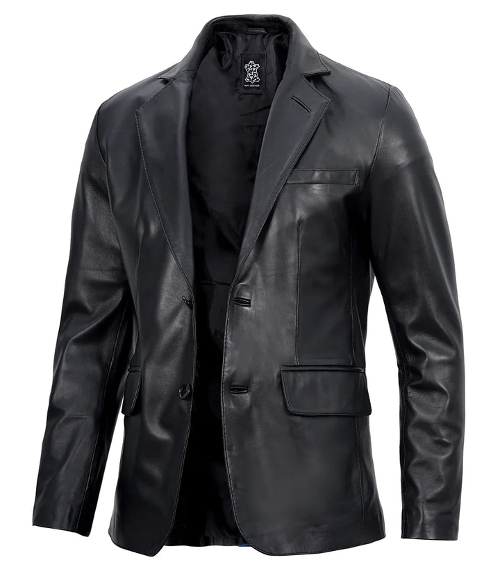 Blazer en cuir noir Brandon pour homme