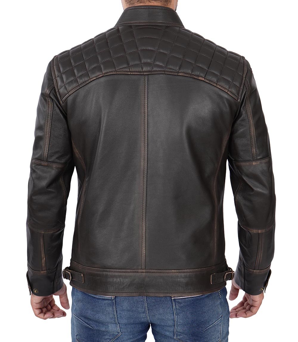 Veste en cuir marron Cafe Racer pour homme