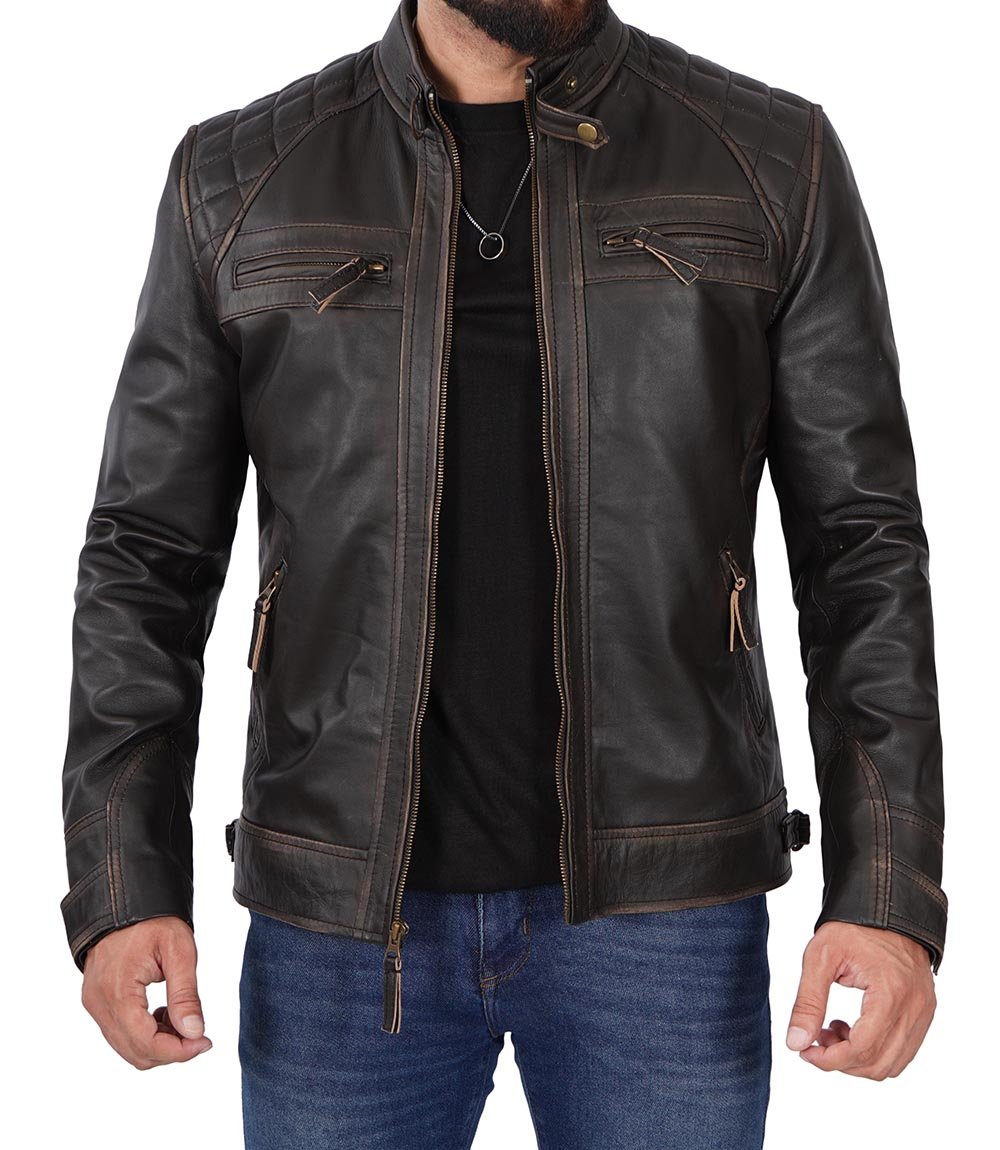 Veste en cuir marron pour homme