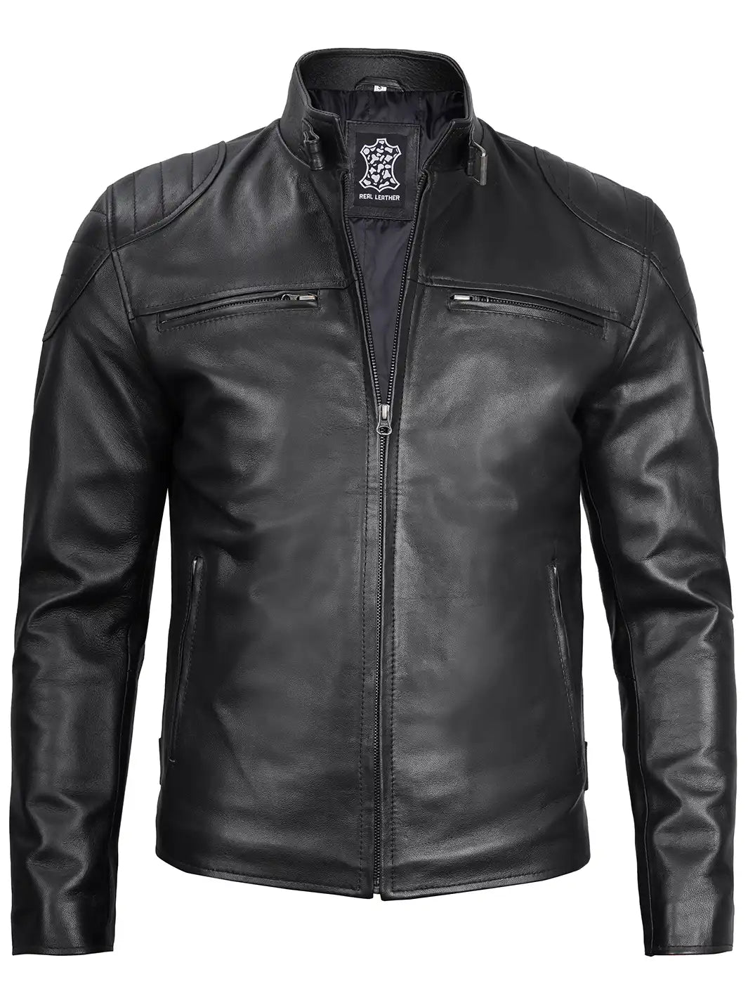 Veste en cuir noir pour homme