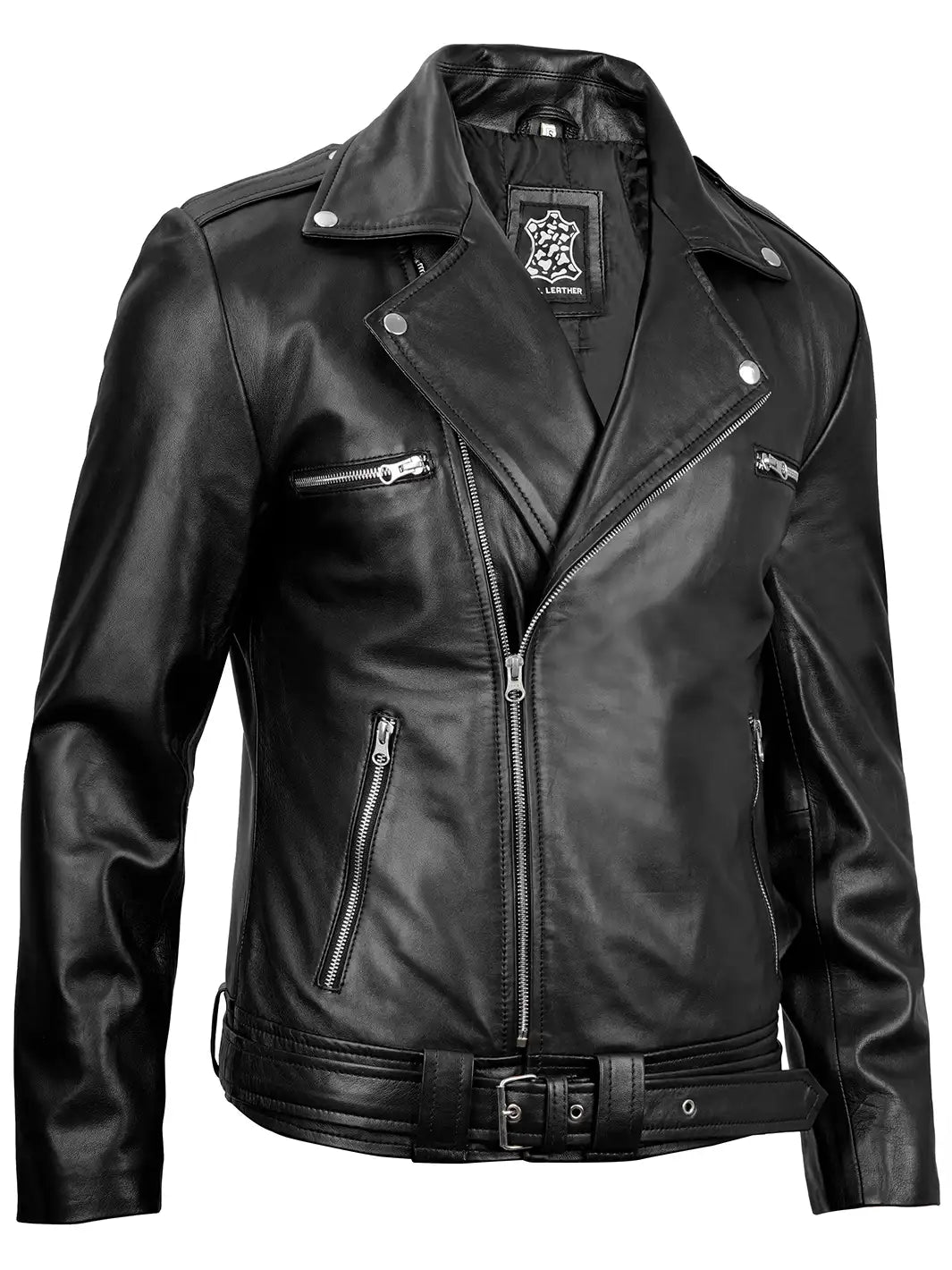 Veste en cuir asymétrique biker noire pour homme – Angel Jackets
