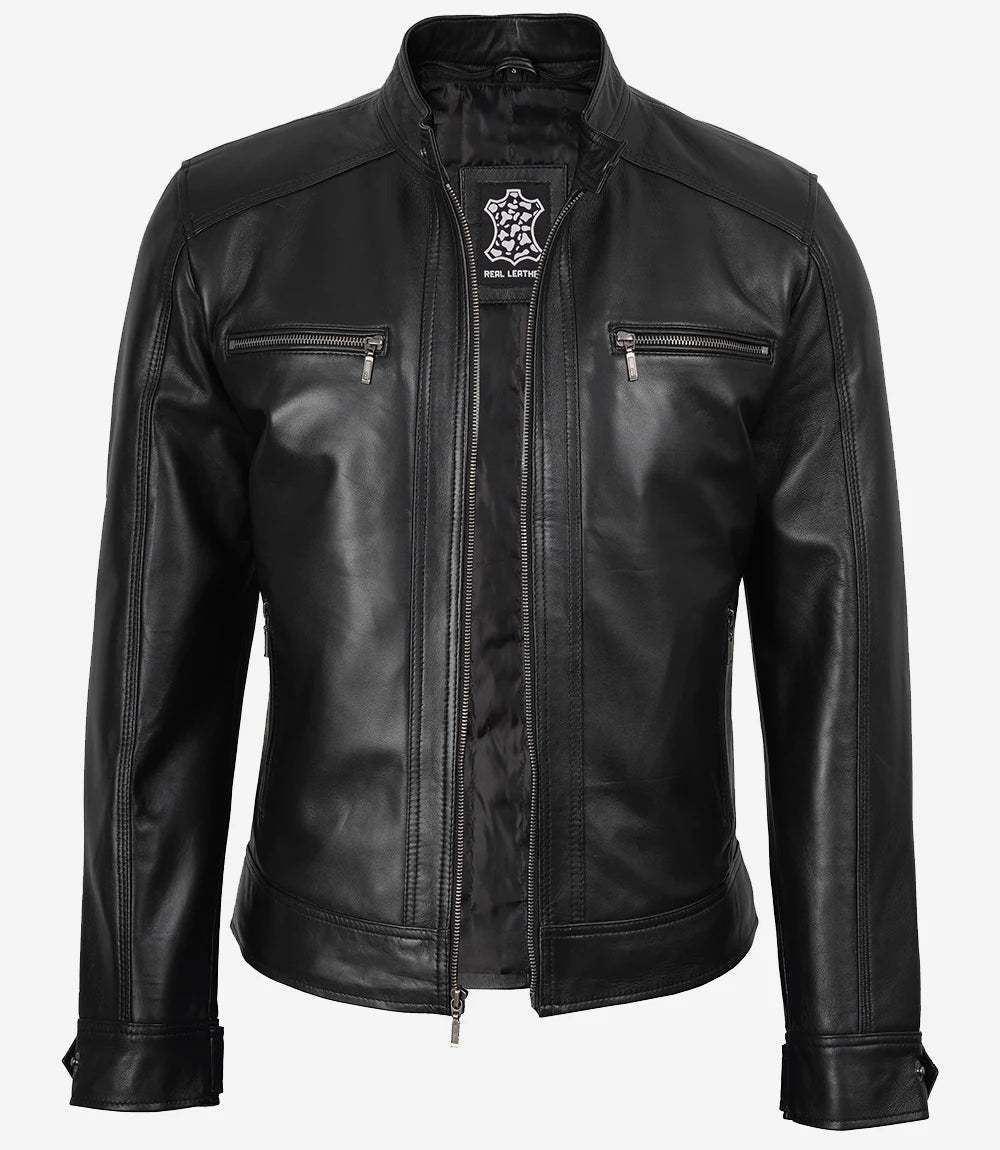 Blouson En Cuir Noir Pour Homme
