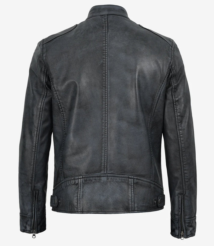 Noir Lavé Veste en Cuir pour Homme