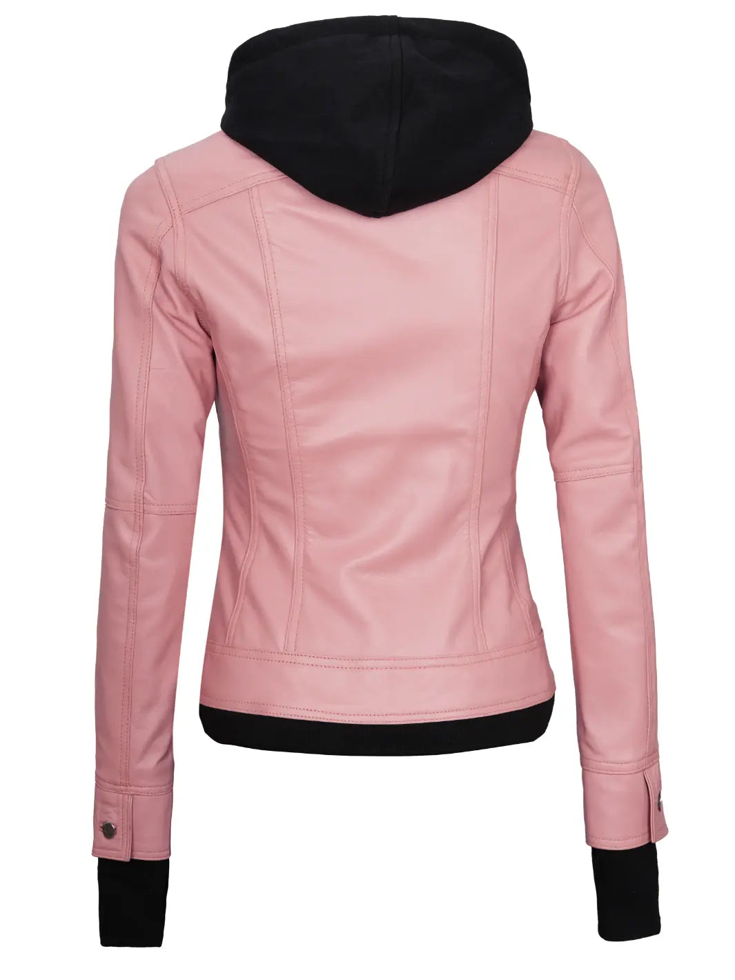 Veste de moto en cuir à capuche rose pour femme