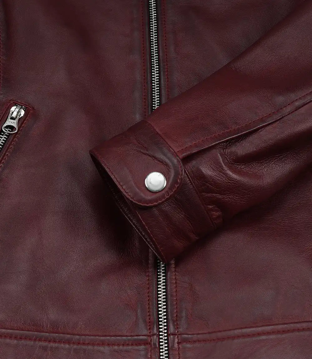 Femme D'agneau Véritable Ciré Bordeaux Veste Biker en cuir