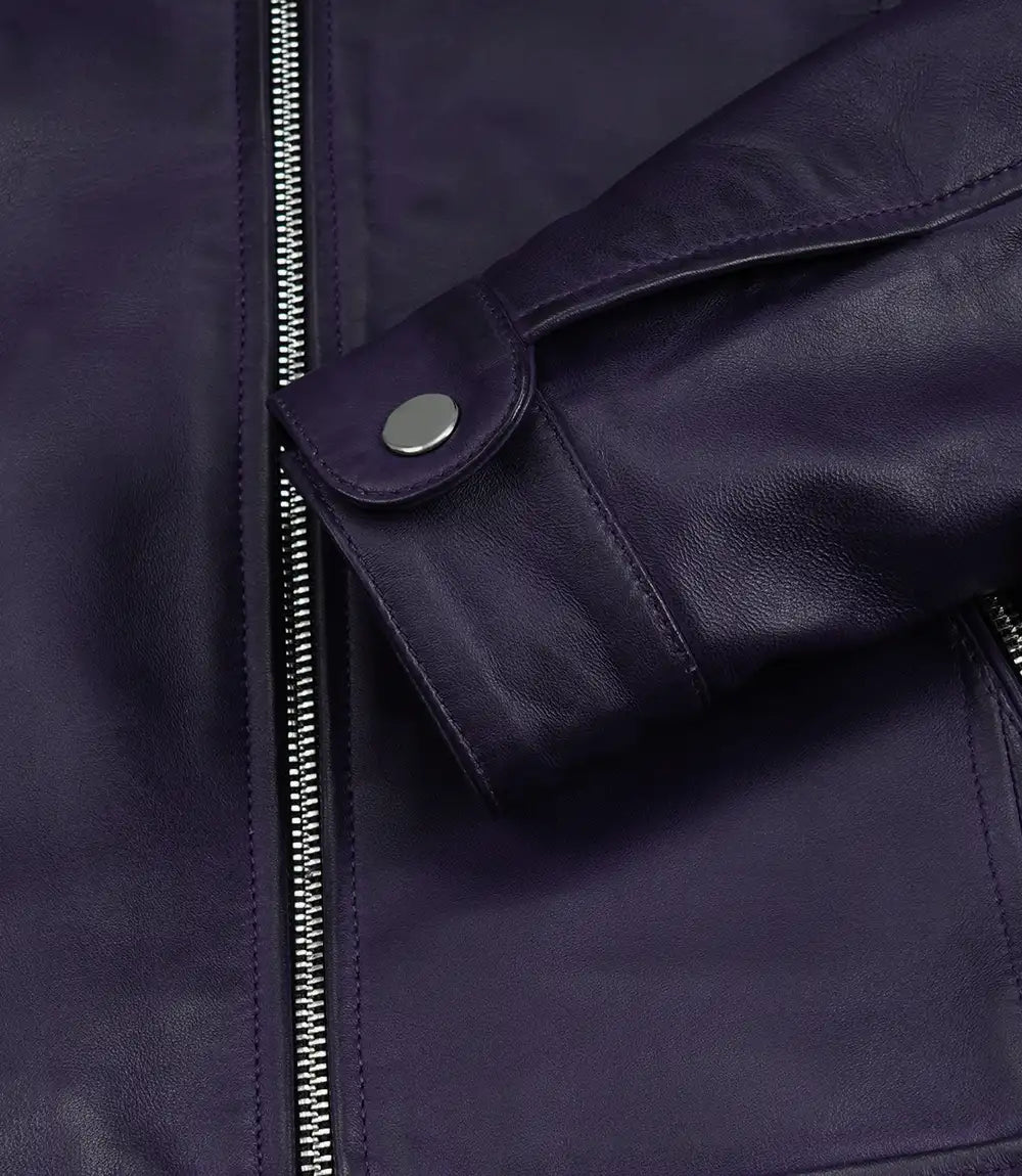 Pour Femme Café Racer Violet Ciré Blouson En Cuir