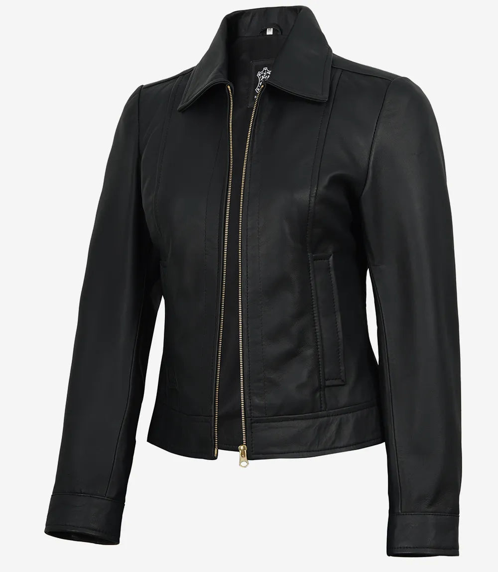 Pour Femme Harrington Noir Veste en Cuir