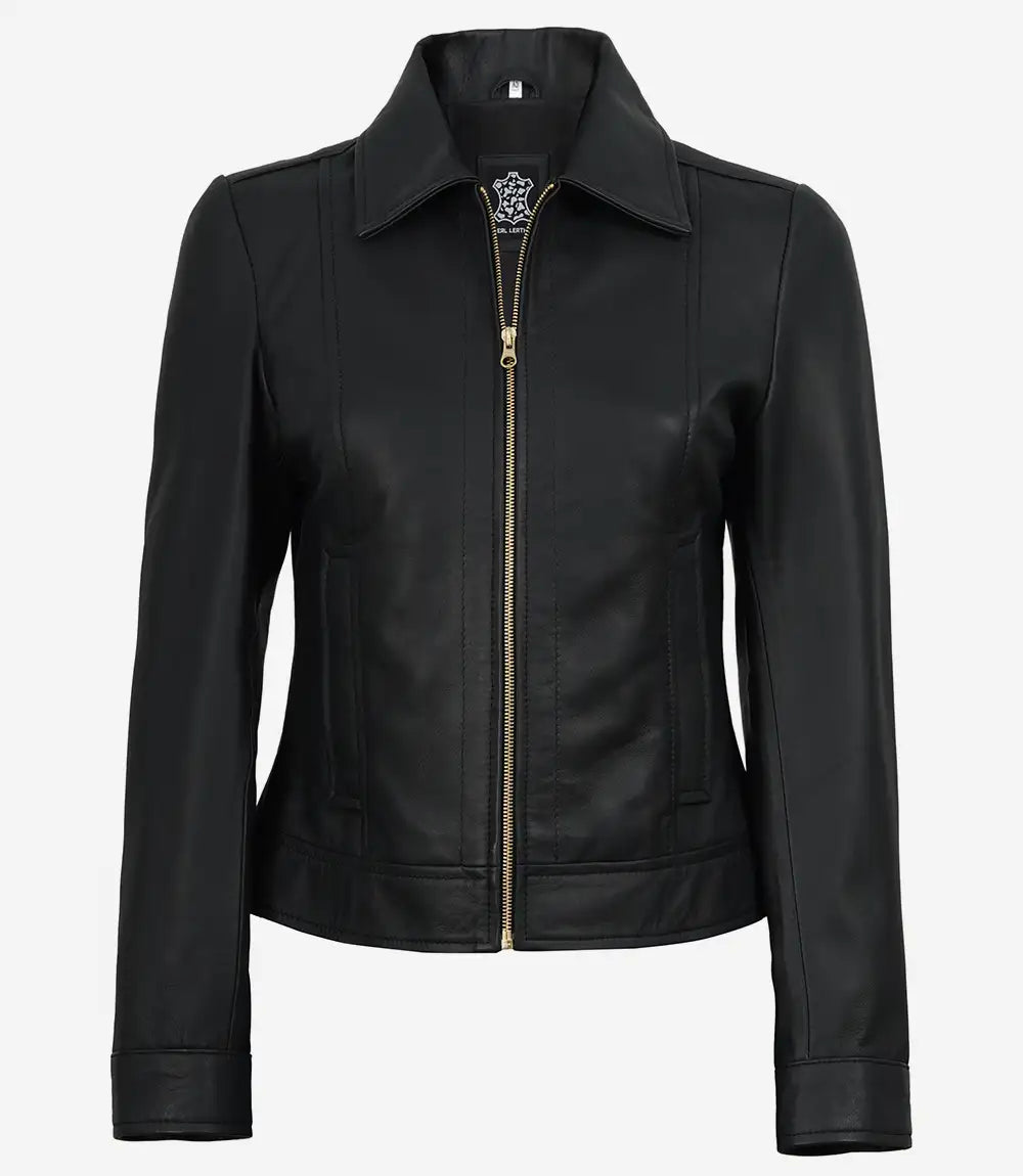 Pour Femme Harrington Noir Veste en Cuir