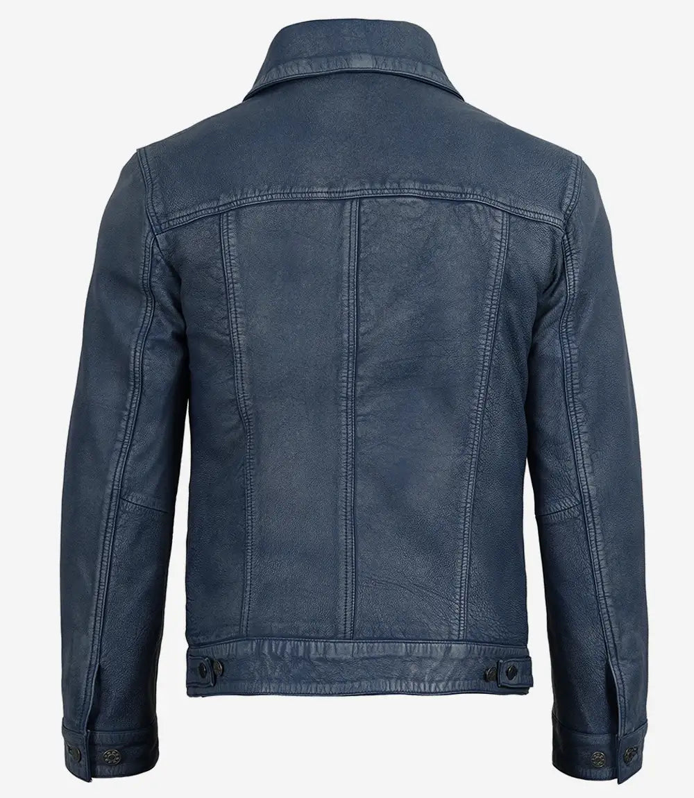 Pour Homme Denim Bleu Délavé Veste En Cuir