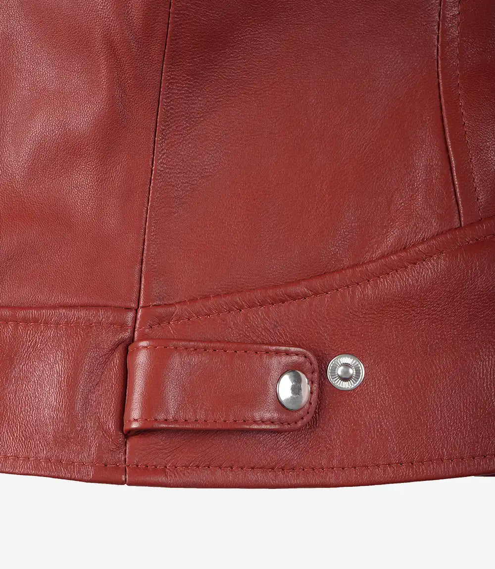 Veste Motard En Cuir Café Racer Rouge