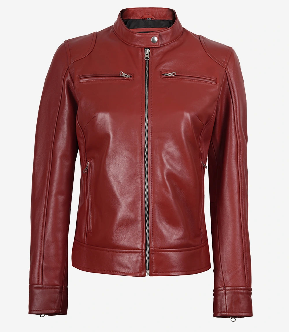 Veste de Motard En Cuir Dodge Café Racer Rouge