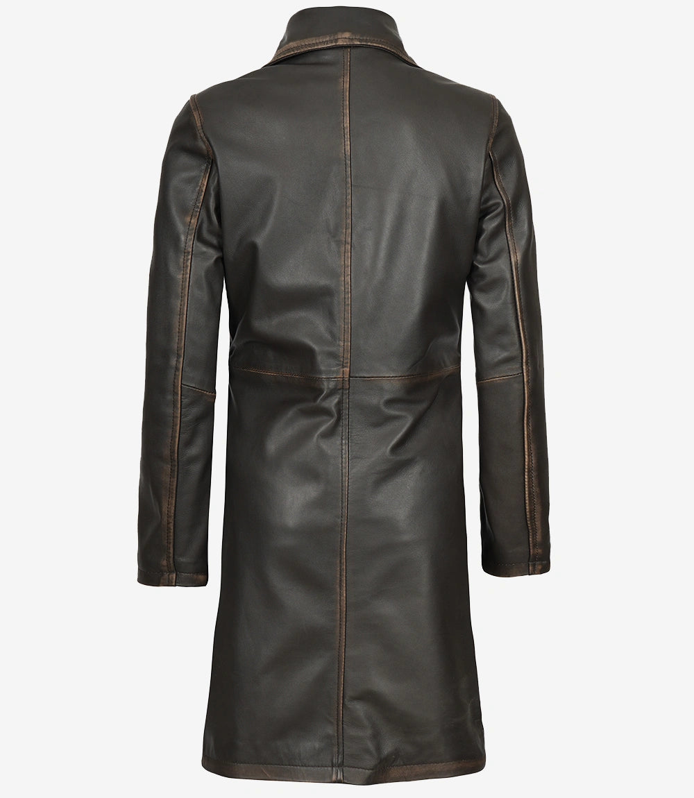 Trench coat en cuir marron foncé pour femme