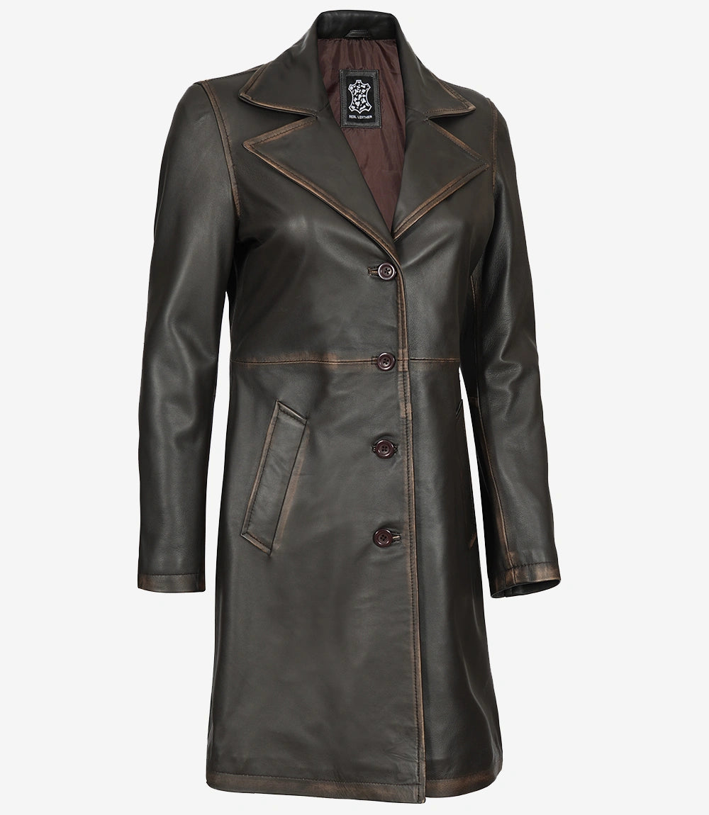 coat en cuir marron foncé pour femme Rub Off