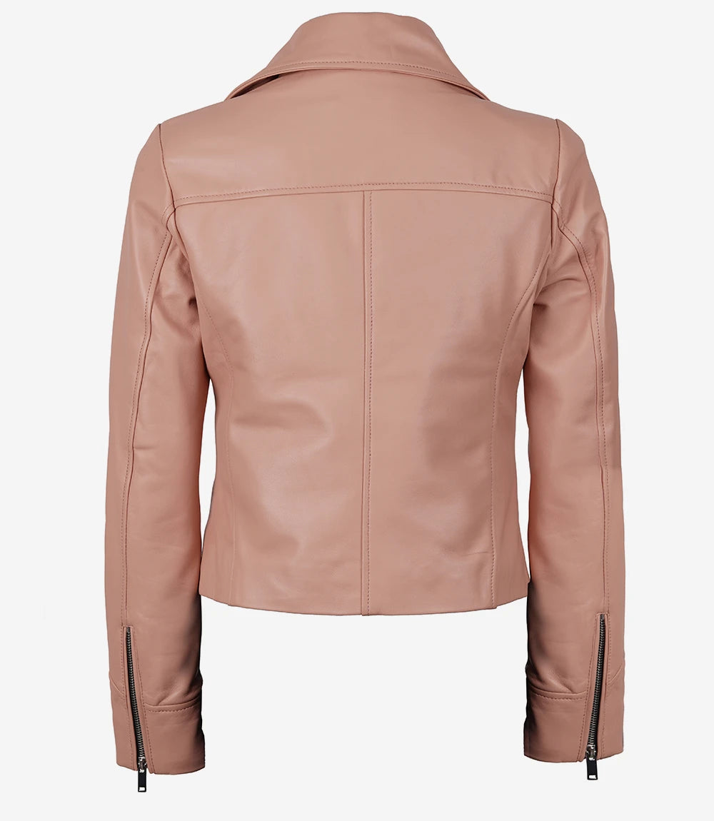 Rose Veste Asymétrique En Cuir Motard Femme