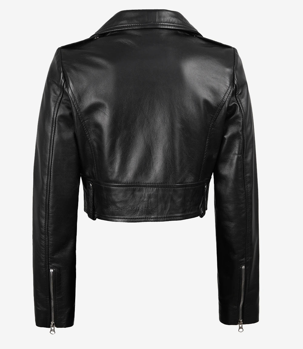 Noir Veste Courte En Cuir Biker Femme