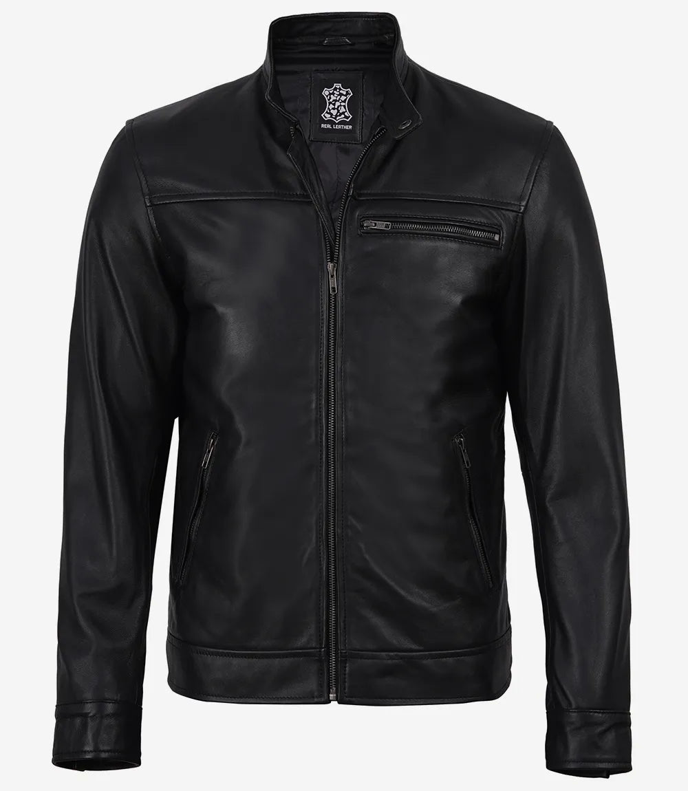 Bickford Veste De Motard en Cuir Véritable Noir