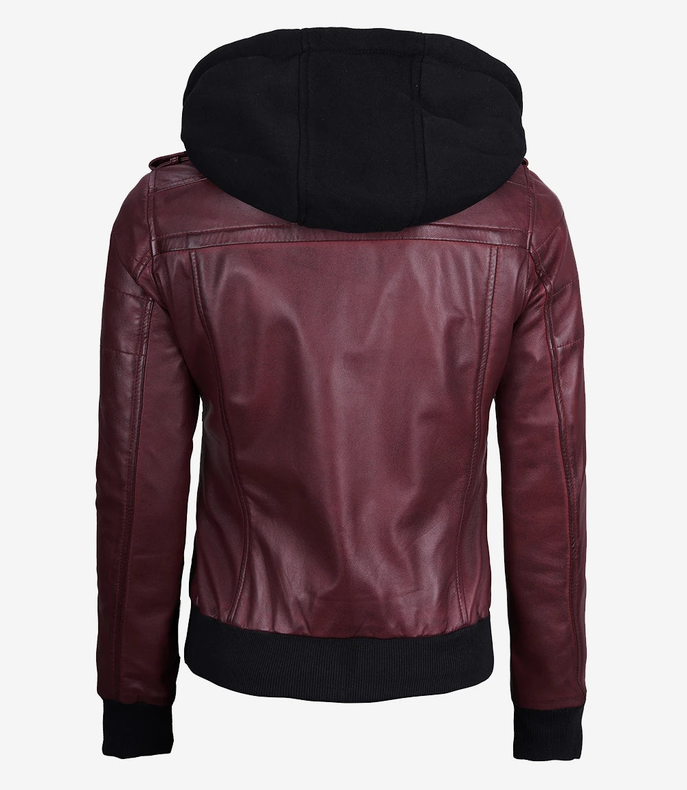 Veste En Cuir Bordeaux Amovible Pour Femme