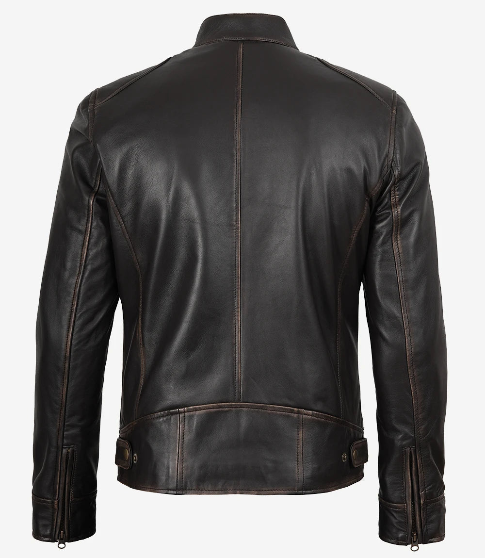 Veste Cafe Racer En Cuir Marron Pour Homme