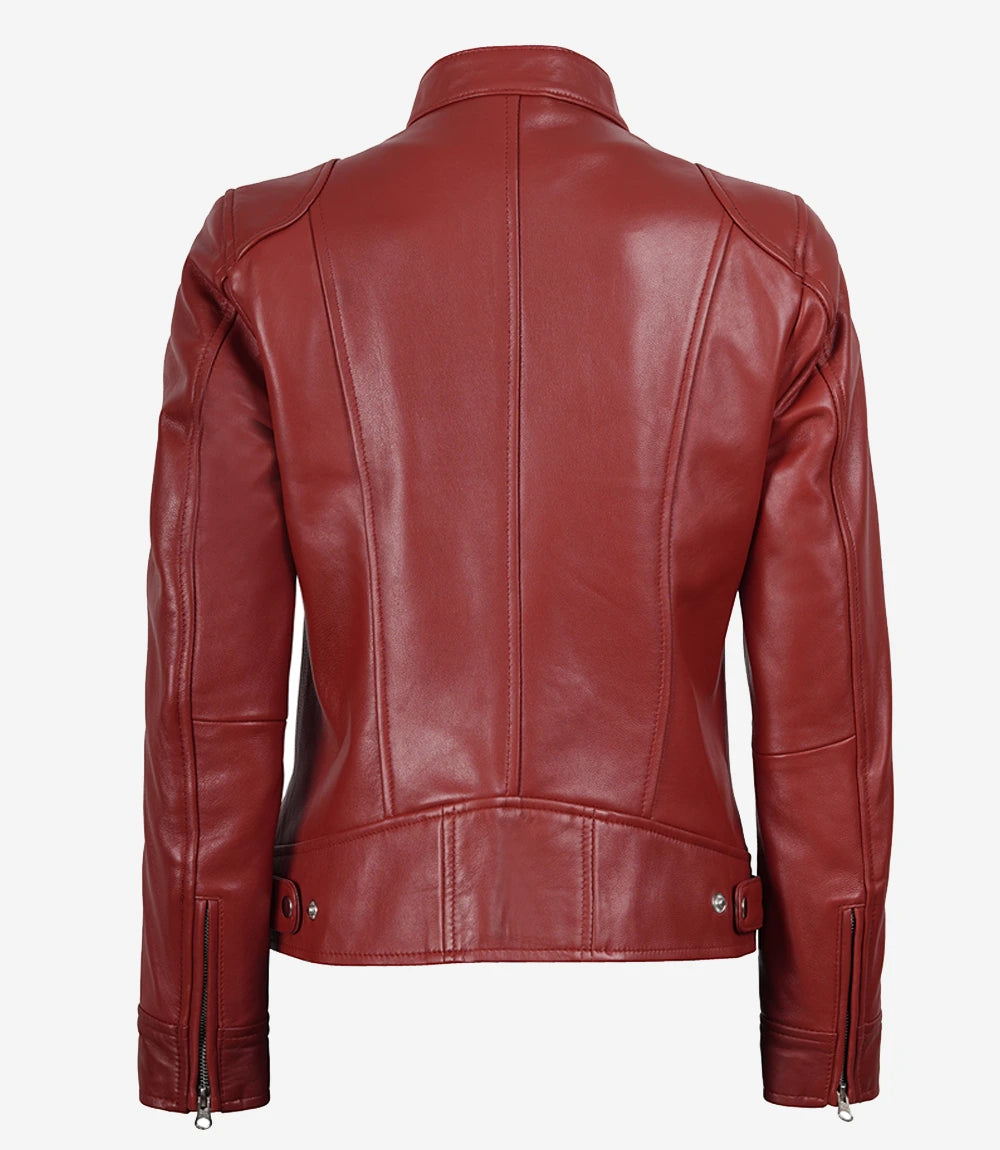 Veste de Motard En Cuir Rouge