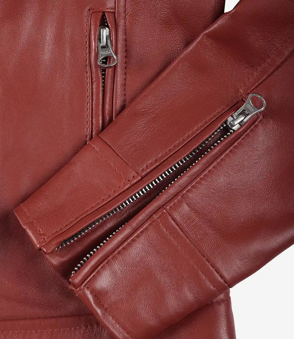Veste En Cuir Dodge Café Racer Rouge