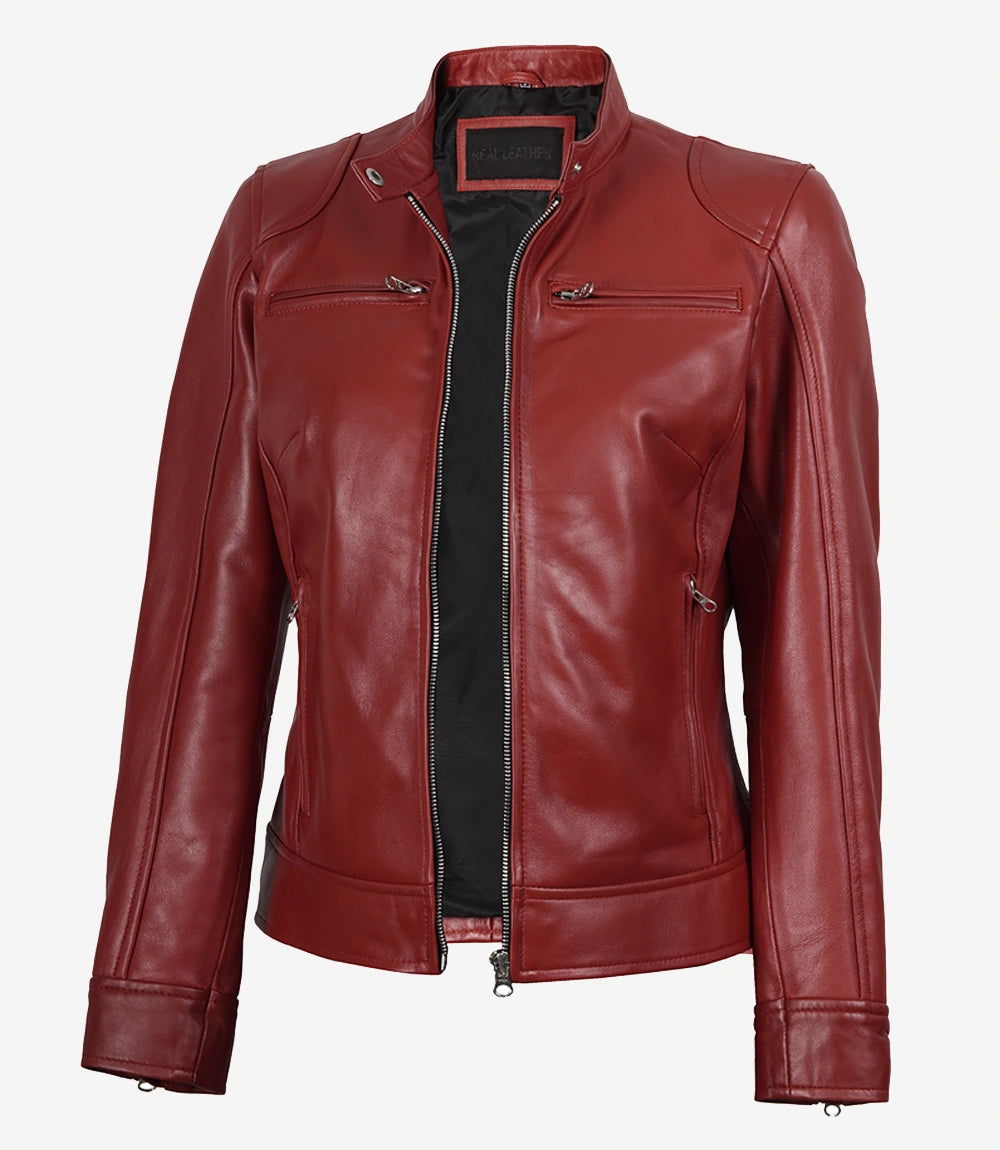 Veste de Motard En Cuir Rouge