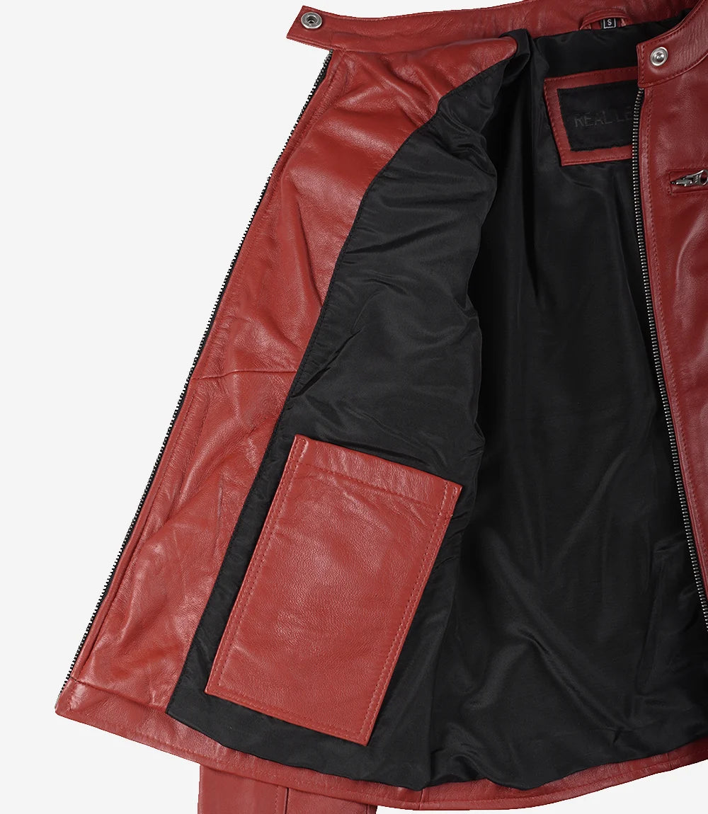 Veste de Motard En Cuir Rouge
