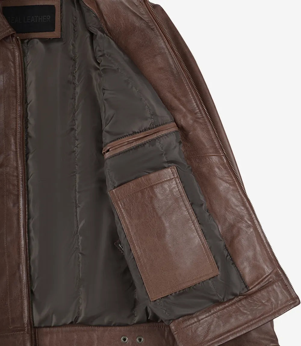 Veste de motard en cuir véritable marron Reeves pour hommes
