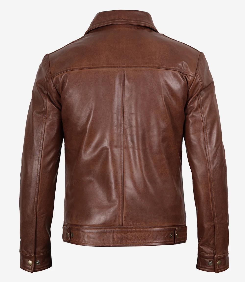 Veste en cuir marron pour hommes