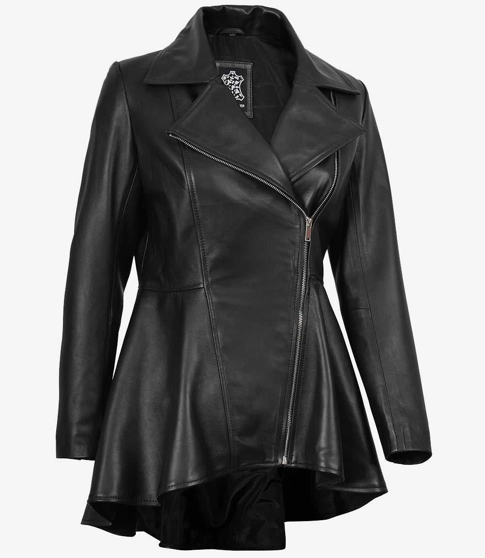 Veste en cuir asymétrique noire pour femme