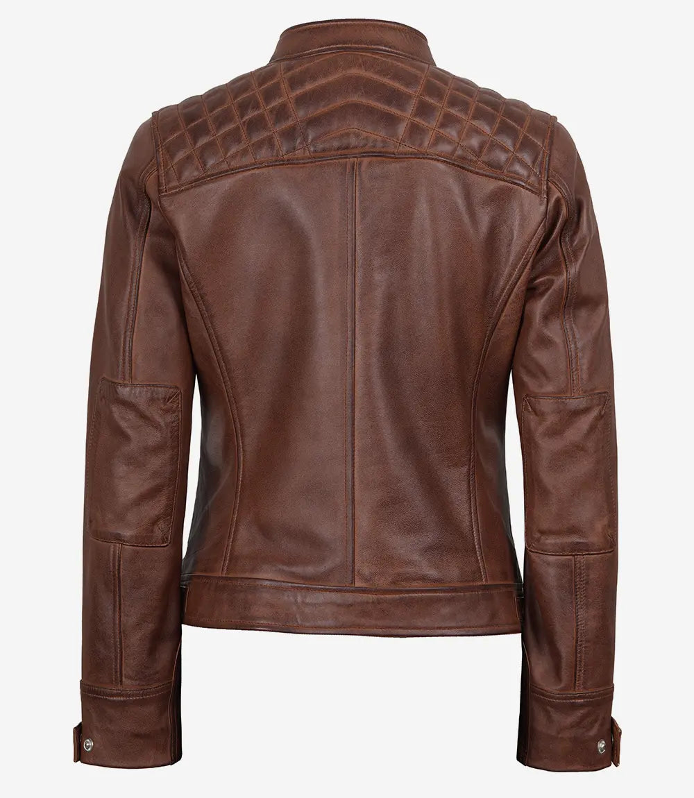 Johnson Blouson Matelassé Café Racer En Cuir Cognac Pour Femme