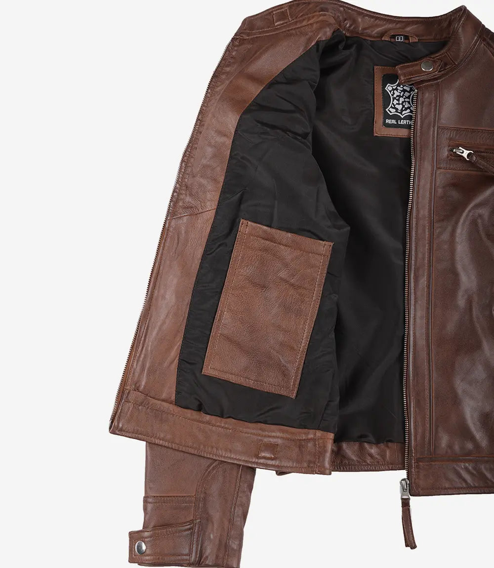 Johnson Blouson Matelassé Café Racer En Cuir Cognac Pour Femme