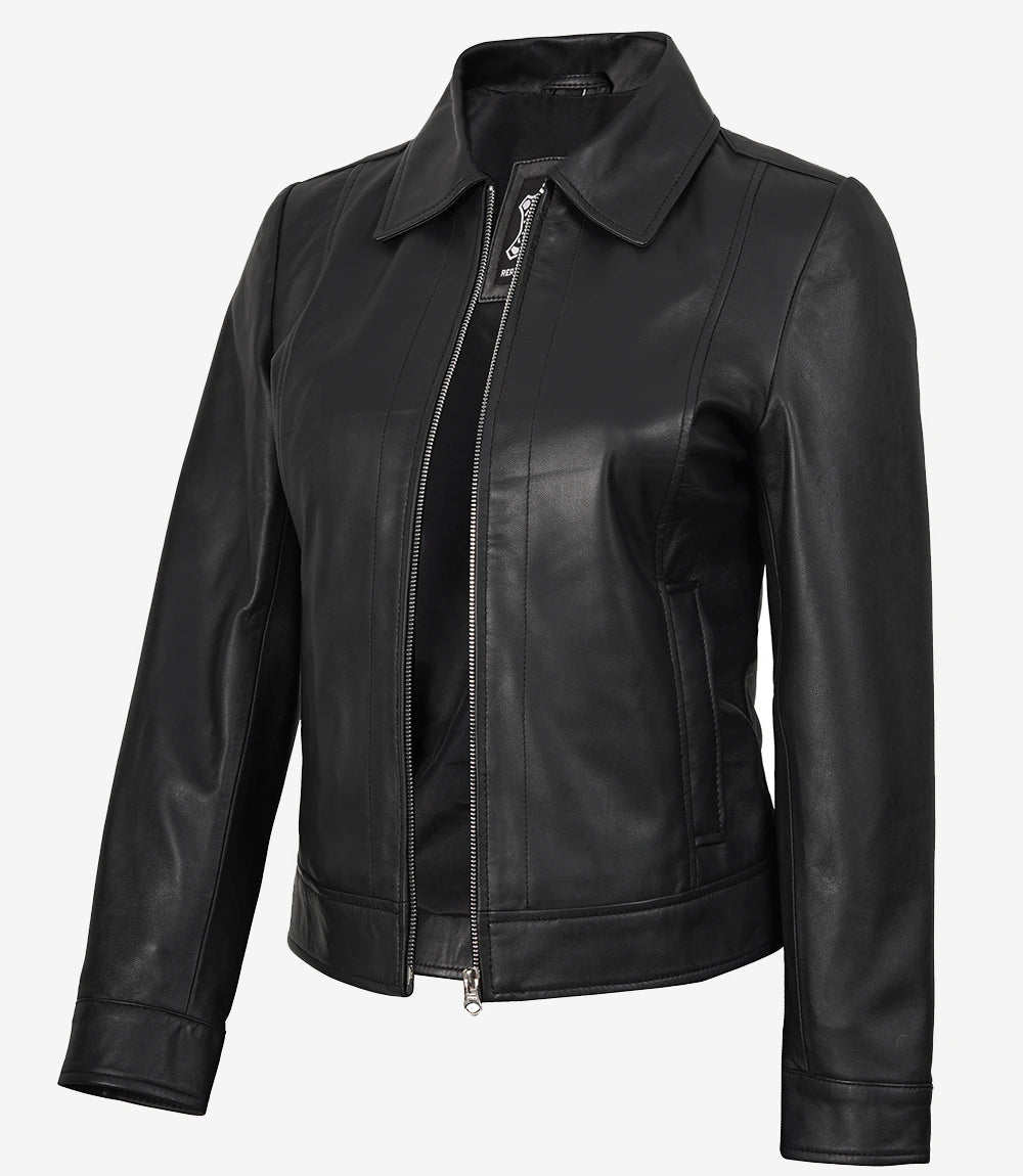 Veste en cuir noir pour femme