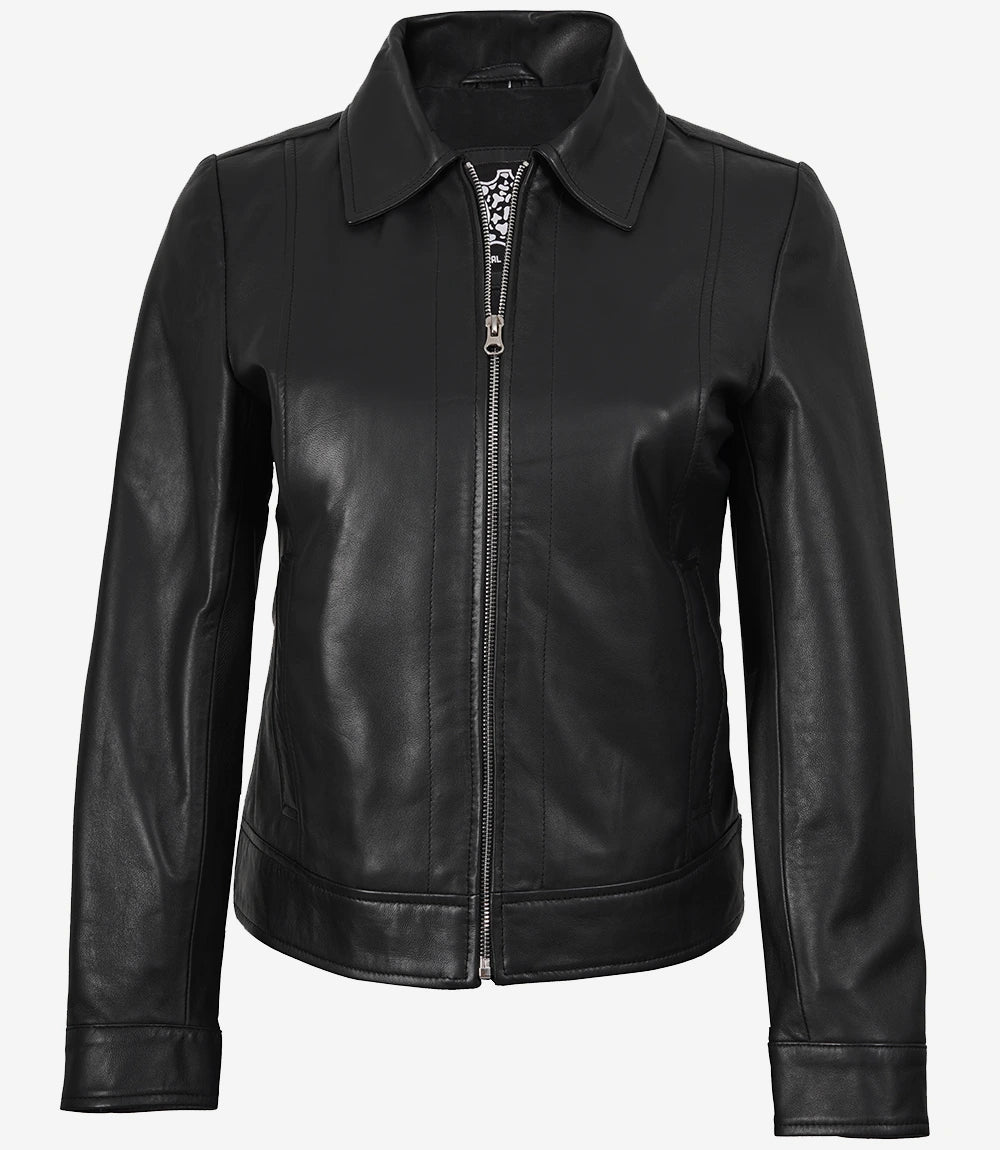 Veste en cuir noir femme