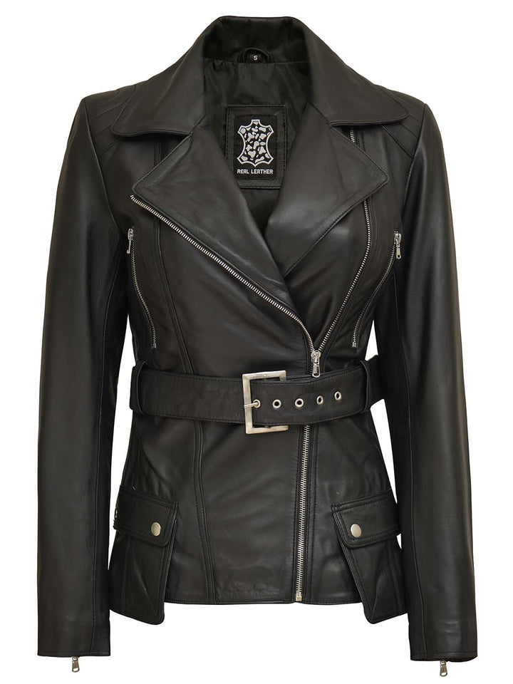 Victoria, blouson asymétrique noir pour femme
