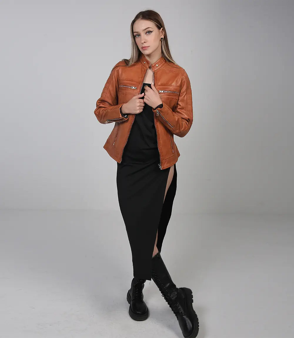 Veste d'équitation en cuir beige pour femme pour moto