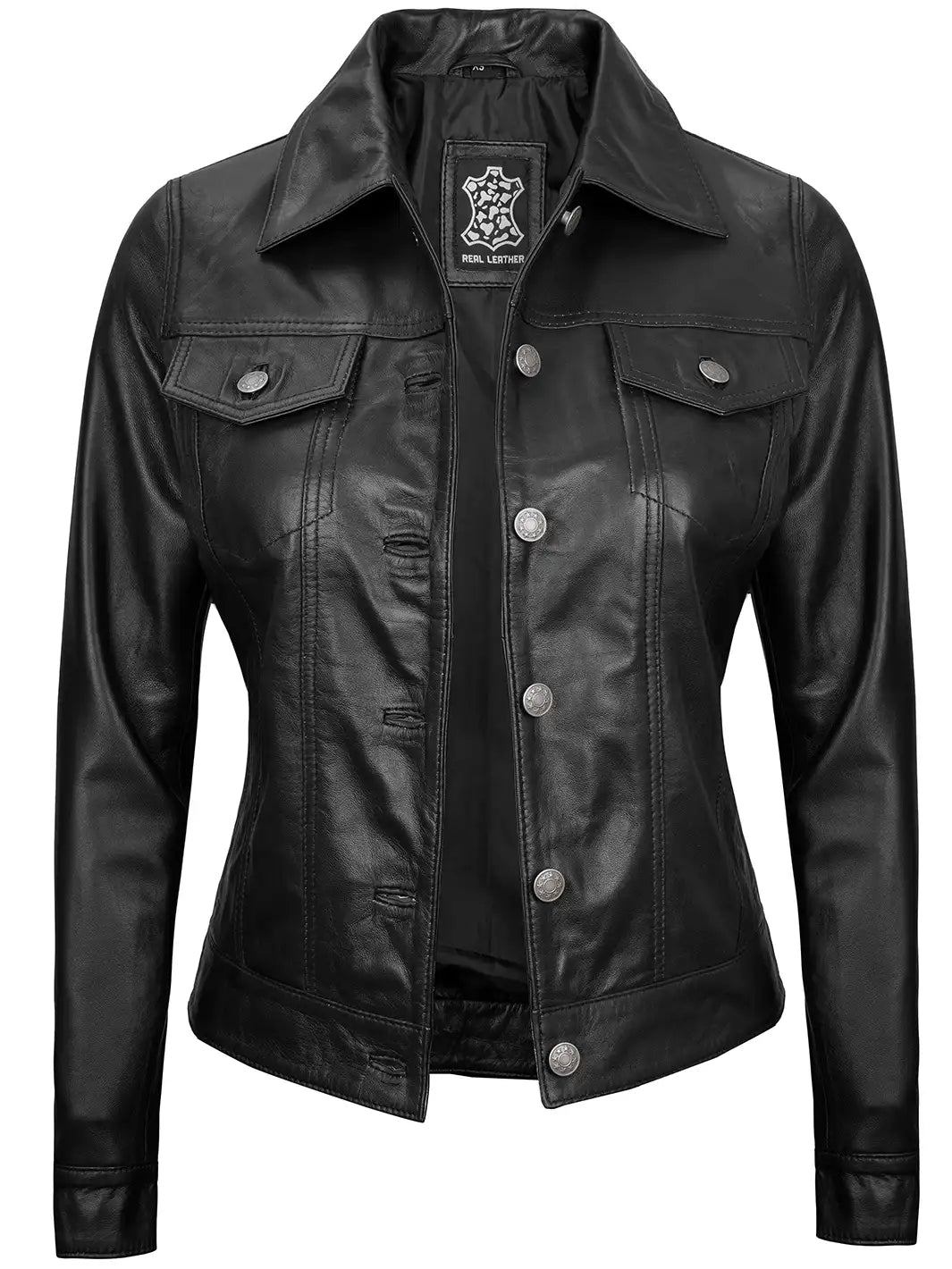 Blouson trucker cuir noir femme