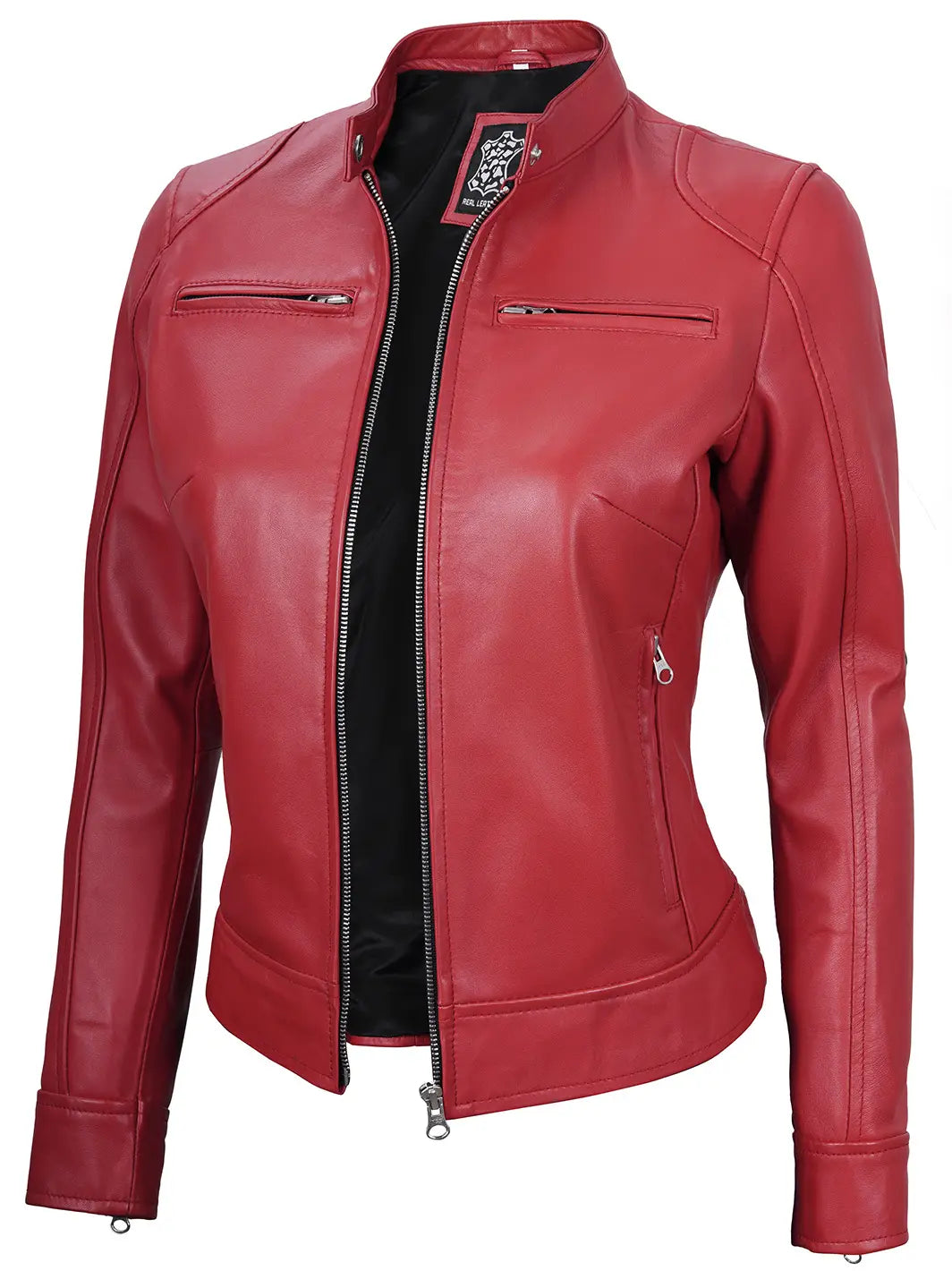 Veste en cuir café racer femme