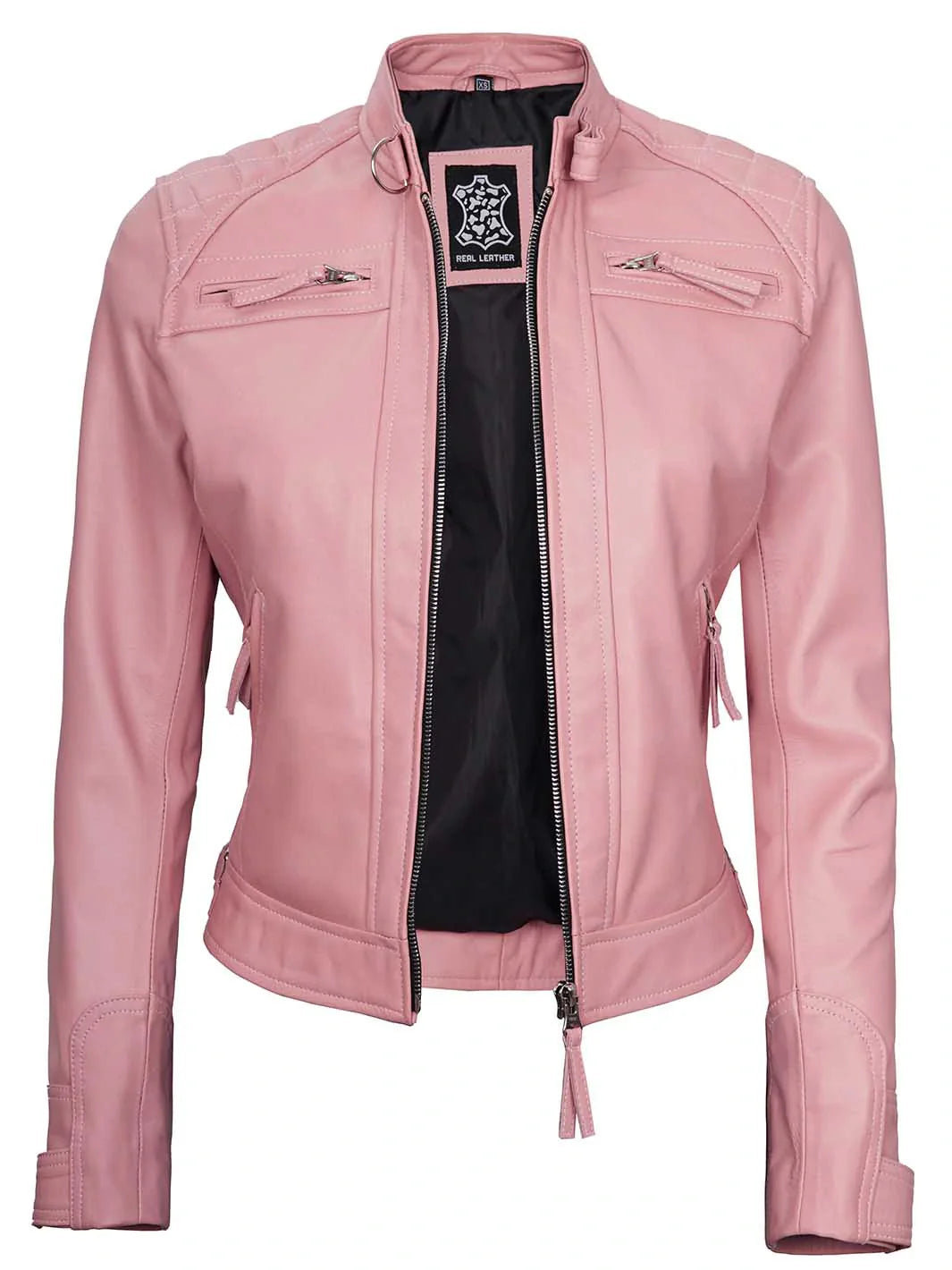 Veste en cuir rose pour femme
