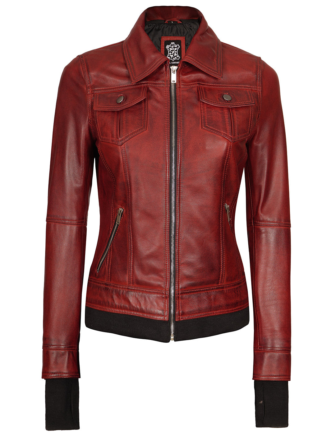 Veste en cuir marron pour femme